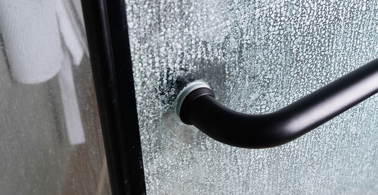 Hard Water staining on a shower door